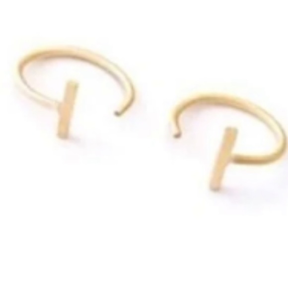 RESTOCKED! Tiny Cute Bar End Hug Half Hoop Threader Earrings Ear Jackets - Picture 4 of 12